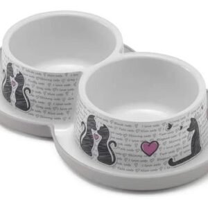 Plate 2x350ml P/ Dog Double Anti-hormiga Cats In Love Gray Gray