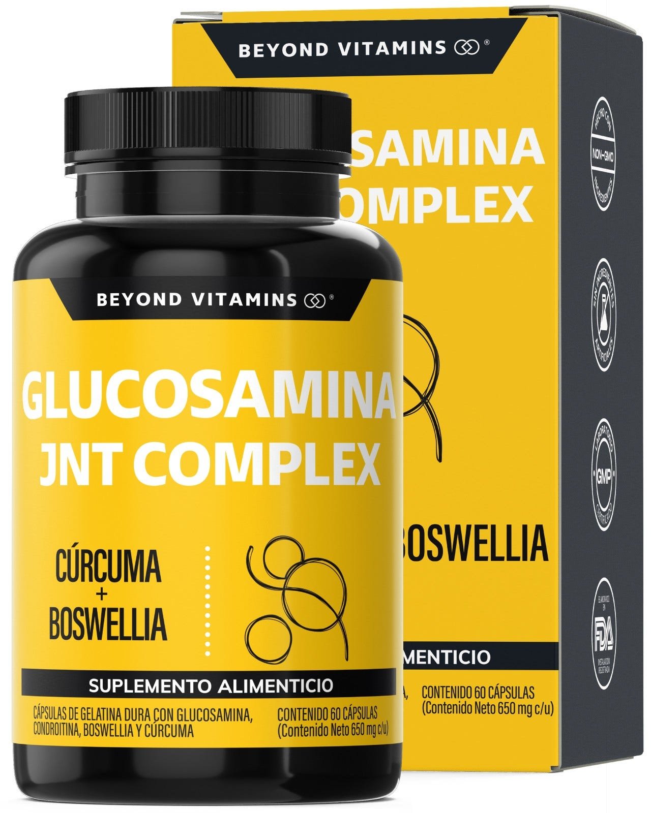 Beyond Vitamins Glucosamina JOINT Complex - Glucosamina, Condroitina, MSM, Turmeric, Boswellia Est. 95% - 60 Capsules