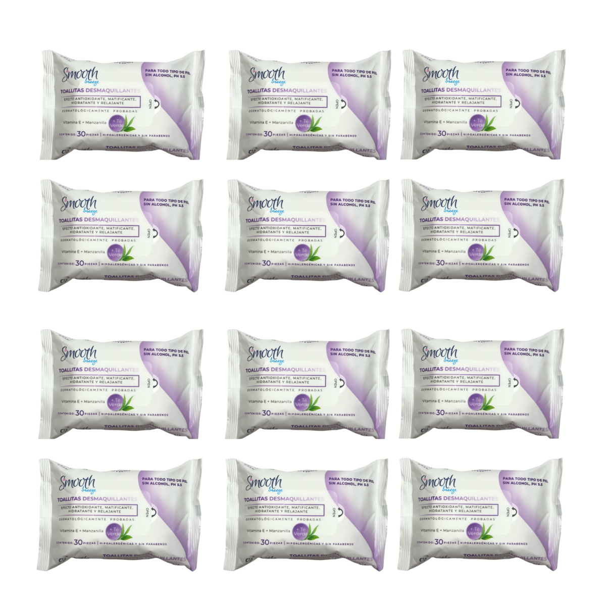 12pack Smooth Breeze Wipes Makeup Removers 30s with Green Tea