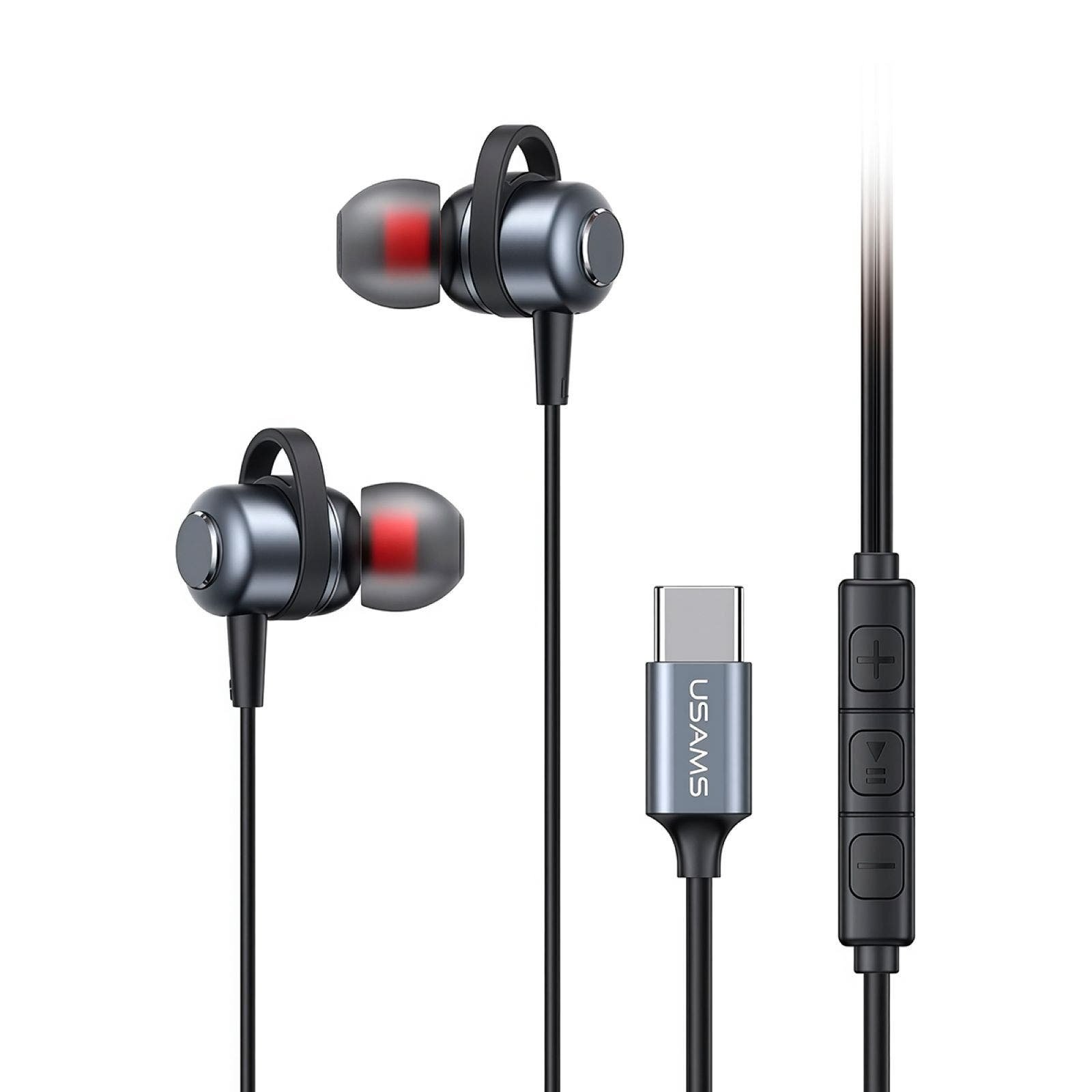 USAMS Earphones intrauditivos aleacion Aluminum Type c Black