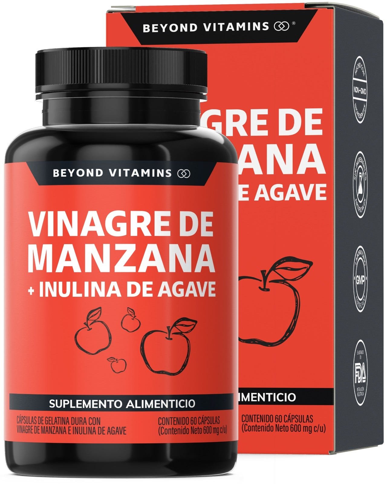 Beyond Vitamins Apple Cider Vinegar Apple Cider Vinegar & Inulina Agave, 500 mg + 100 mg, 60 Capsules