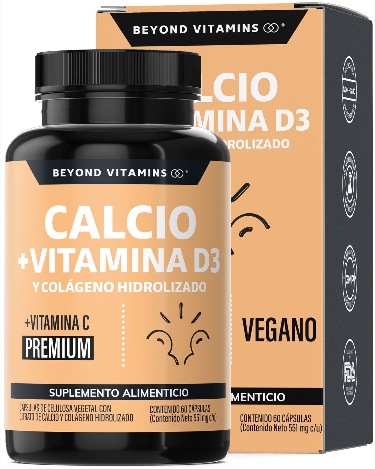 Beyond Vitamins Calcium 1000 + Vitamin D3 Enriquecido with Collagen Hidrolizado & Vitamin C Capsules Vegetales 180 Cápsu