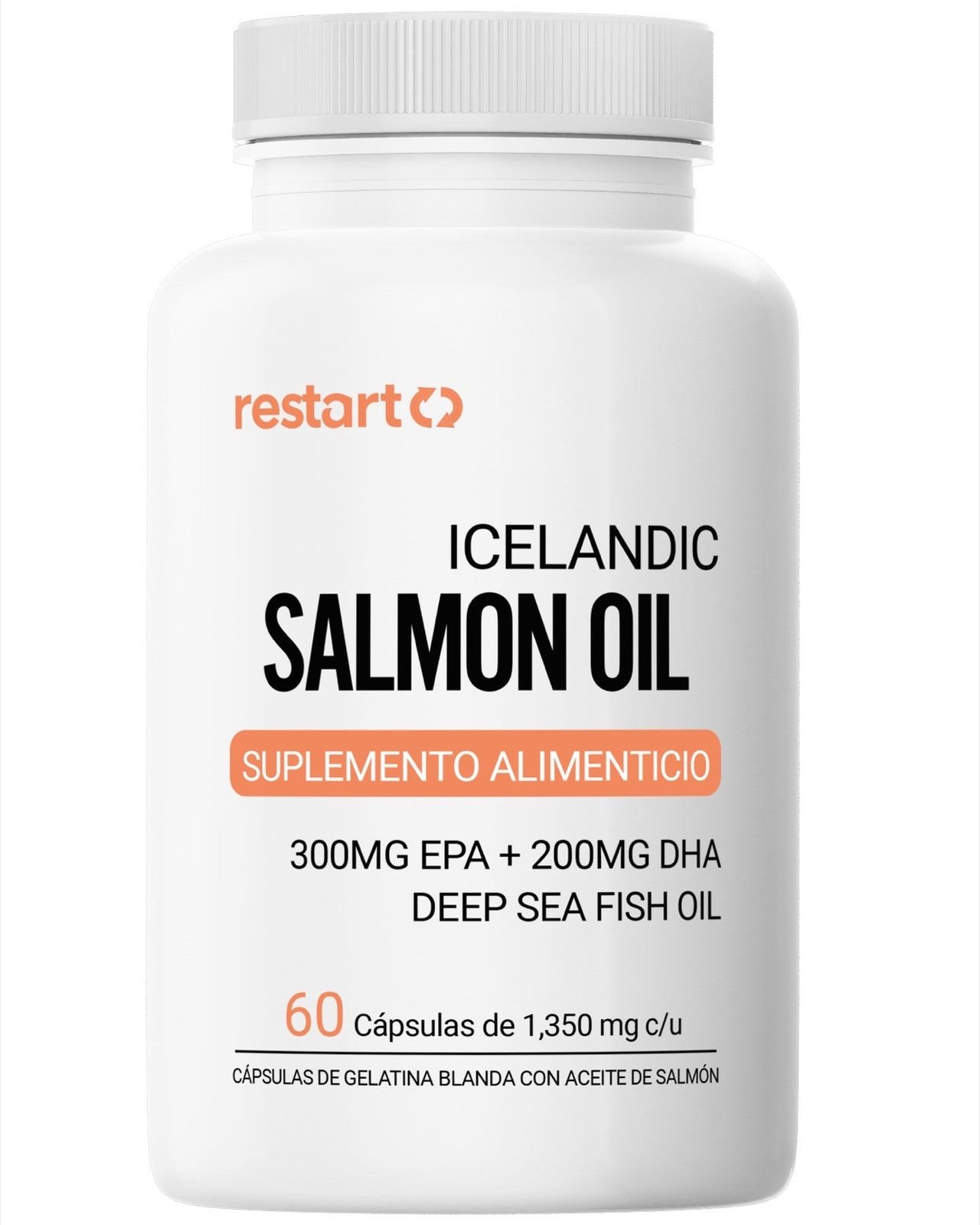 Restart Icelandic Oil Salmon Omega 3 1000 Mg 300 Mg EPA 200 Mg DHA 60 Capsules Softgel