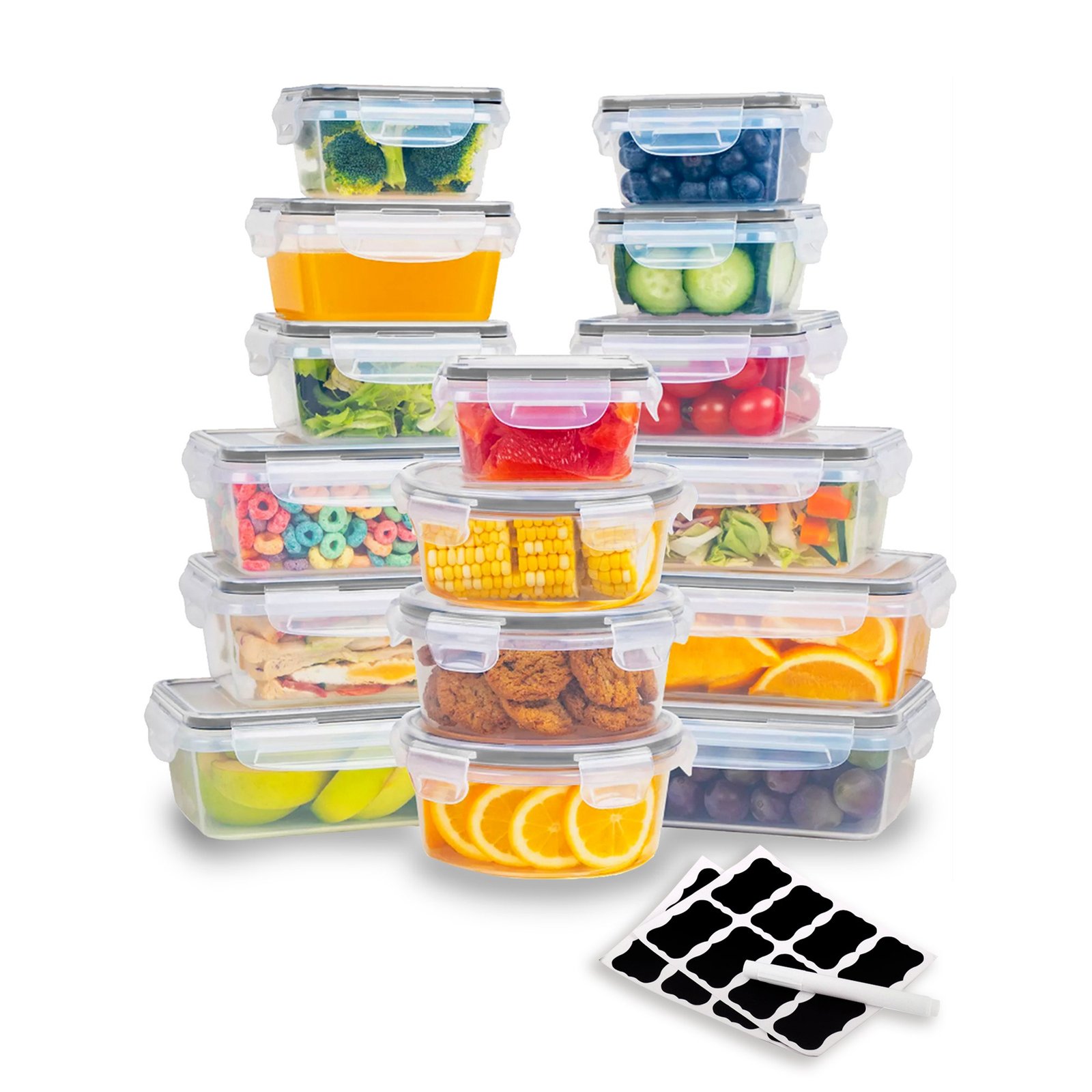 Contenedores for Alimentos Reutilizables Plastic 16 pcs with Lid