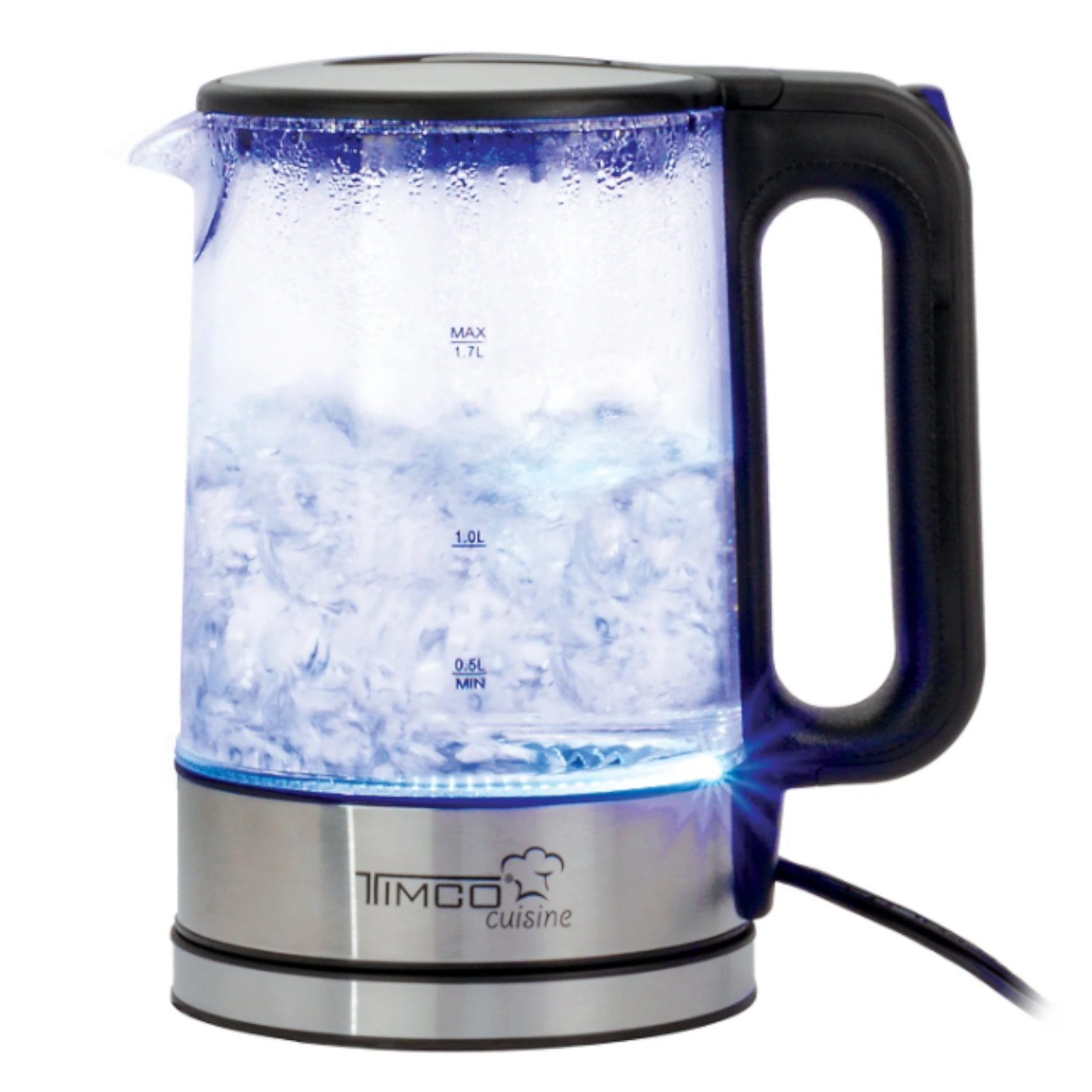 TIMCO Tetera Jarra Electric Glass 1.7 Liters Base Stainless Steel