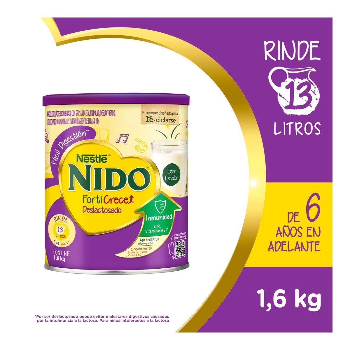NIDO Forticrece Powdered Milk Lactose-Free Can 1.6 kg