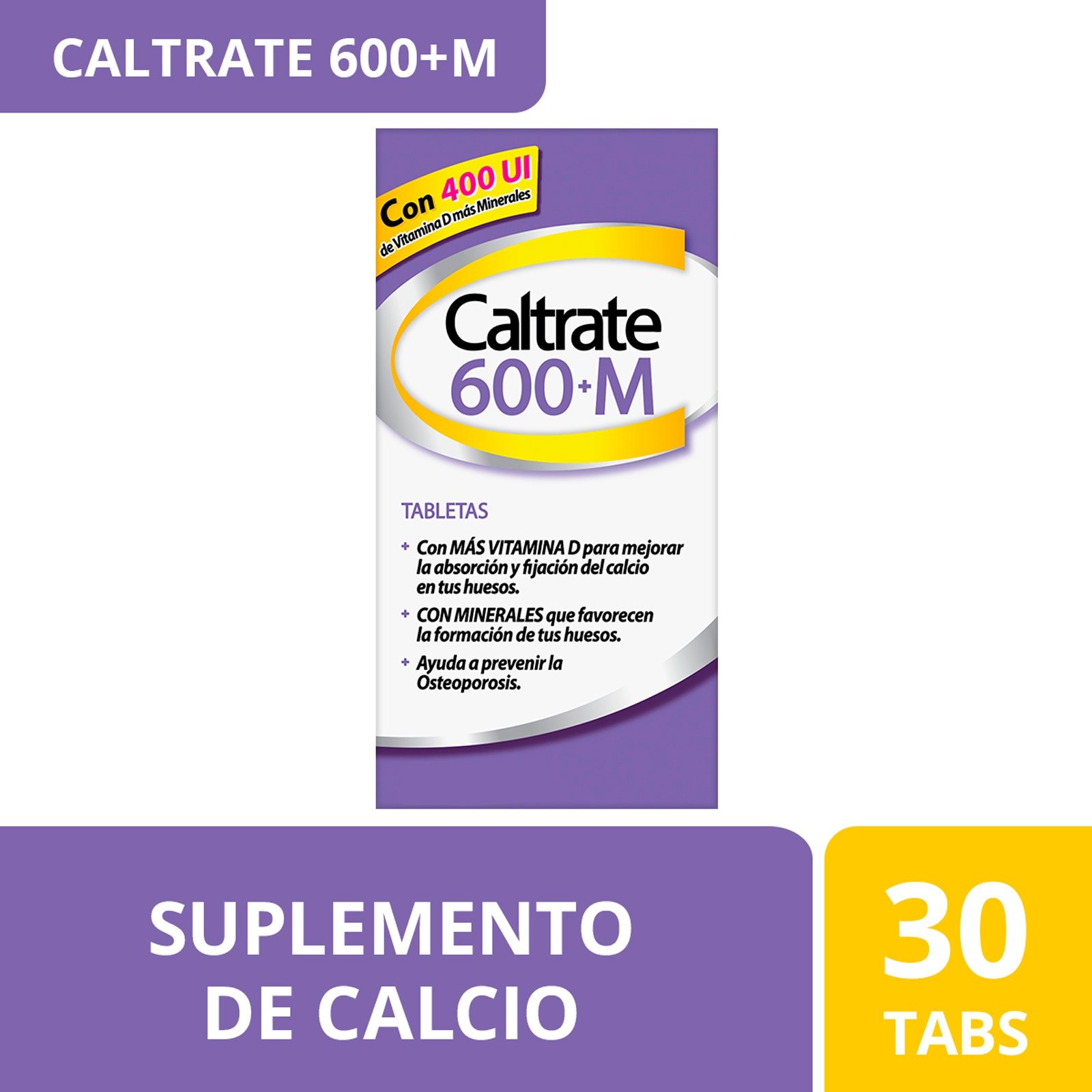 Caltrate Supplement Calcium 600 +M 600 mg /400 UI 30 Tablets