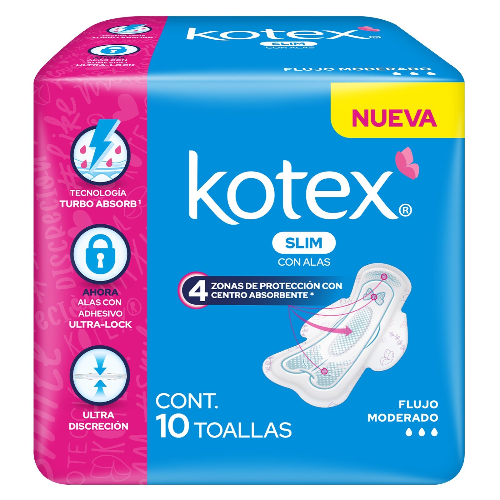 Sanitary Pads Kotex Ultradelgada with Alas 10 pcs