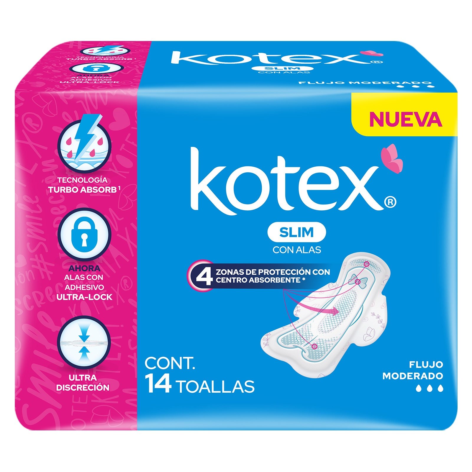 Sanitary Pads Kotex Ultradelgada with Alas 14 Pieces