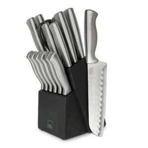 Cuchillos Kitchen Stainless Steel with Base, Afilador & Scissors 15 pcs