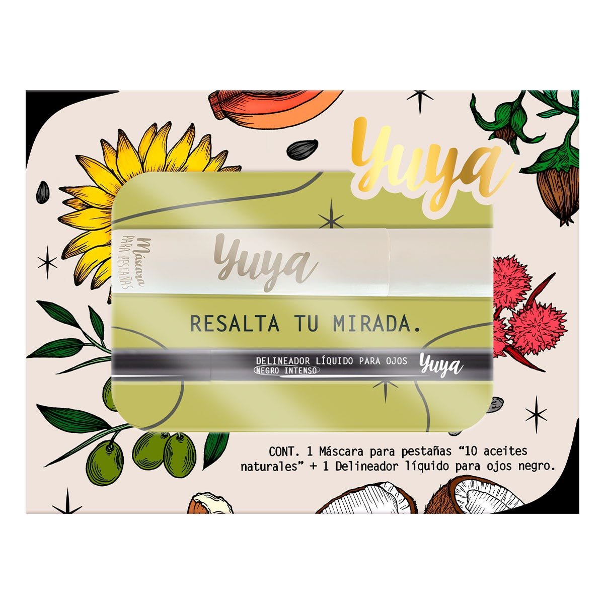 YUYA Set Mask 10 Oils Black + Eyeliner Liquid in plumón Black Intense