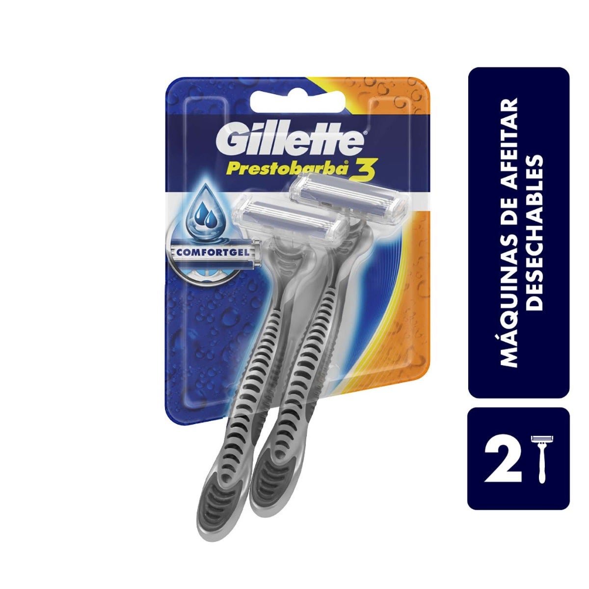 Razor Gillette Prestobarba3 with 3 Blades, for Shaving Beard Ras, 2 Units