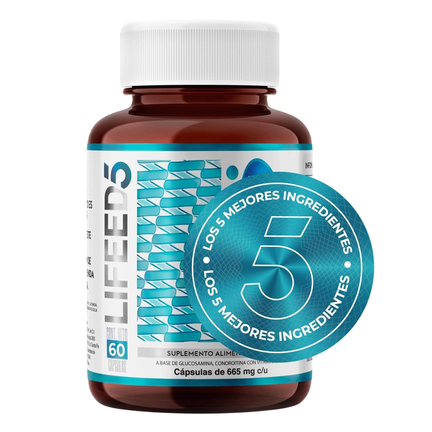 LIFEED 5 Glucosamina + Condroitina | Collagen, Calcium, Vitamin D | 60 Capsules