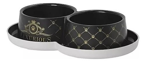 Plate Dog 2x350ml Cat Double Anti-hormiga Luxury Black Black