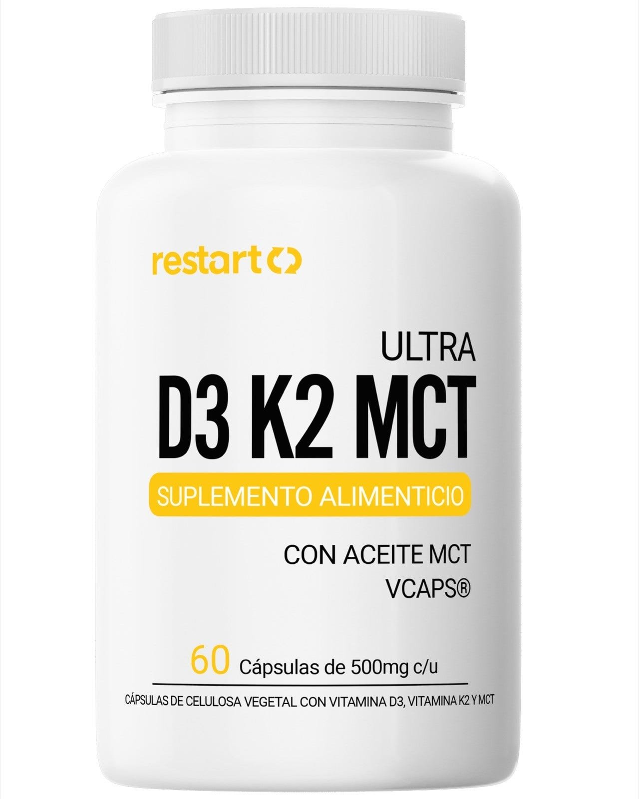 Restart Ultra D3 K2 MCT - Vitamin D3 Vegana (400 UI) & K2 (30 mcg) with MCT - 60 Capsules