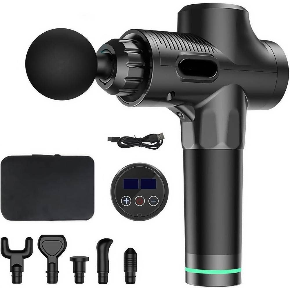 Massage Gun Muscular Portable Tejido Profundo with 6 Cabezales & 30 Velocidades Black